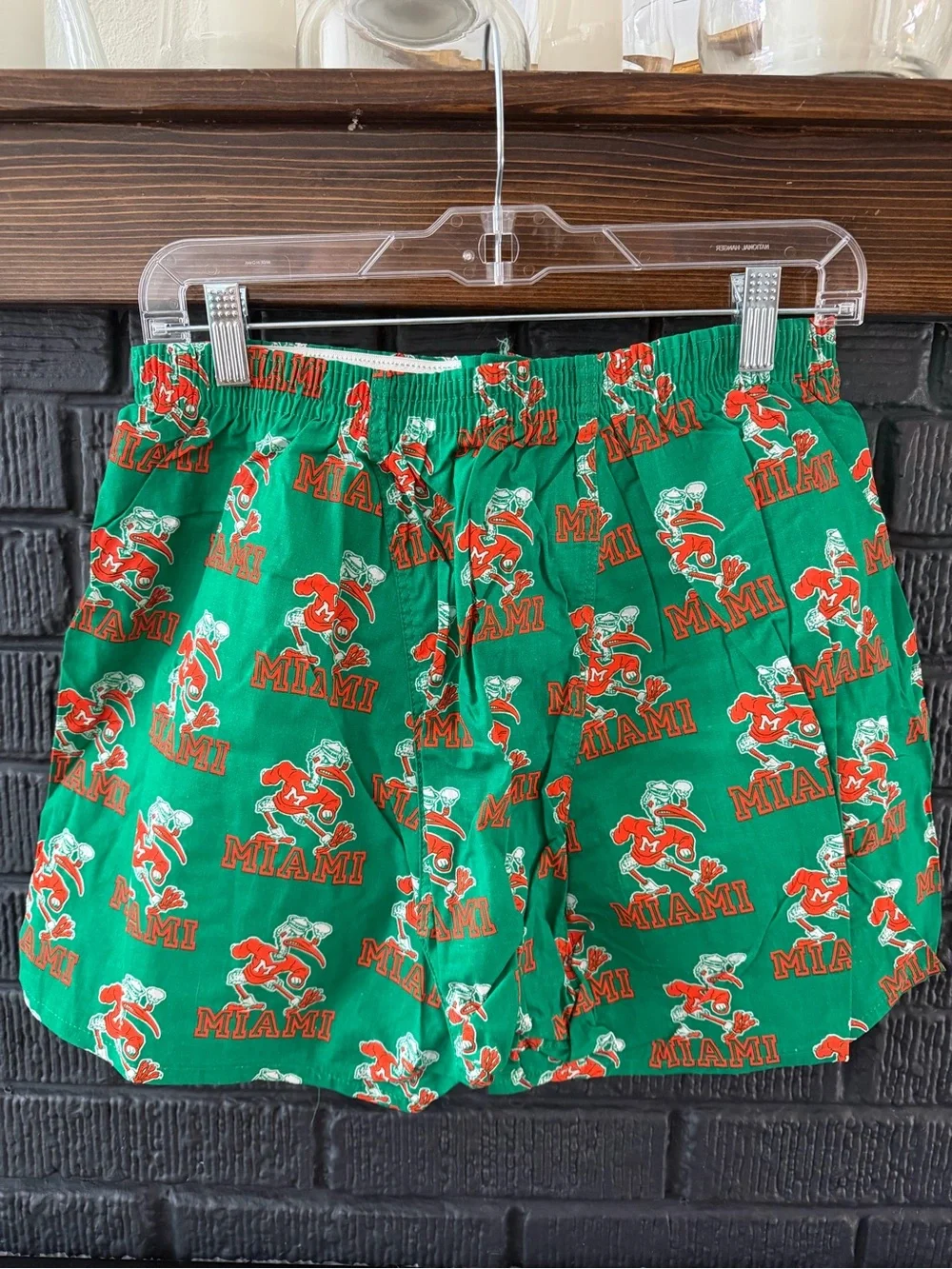 Vintage 90s University of Miami Hurricanes Print Green Boxer Shorts NEVER WORN